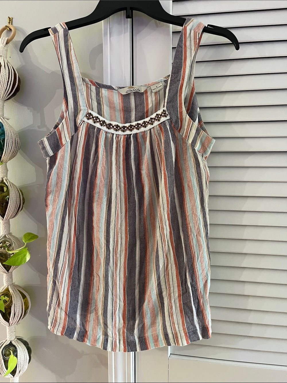 Bob Timberlake Striped Embellished Tank in Blue, Coral & Cream